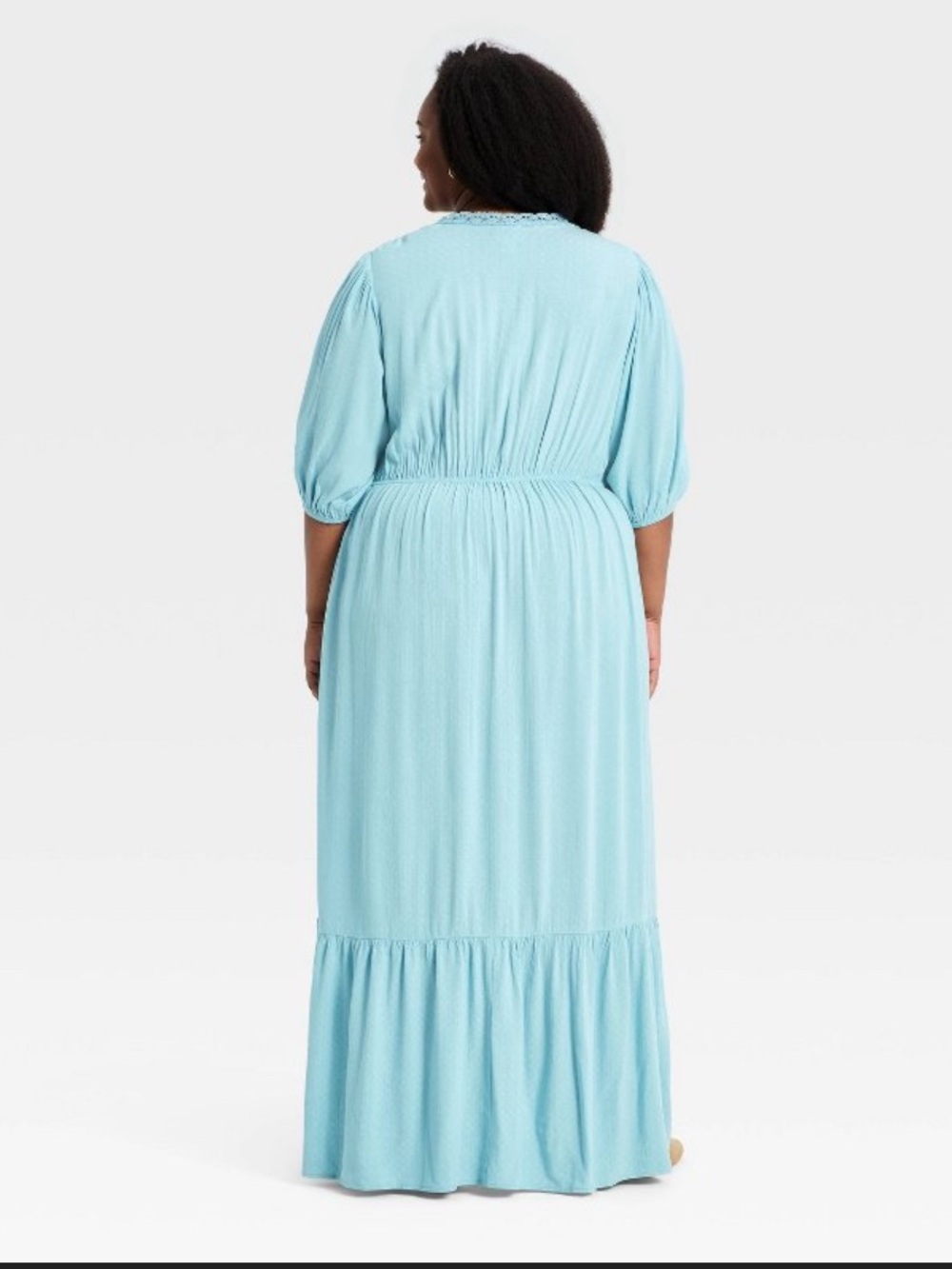 Ava & Viv Blue Plus size Maxi Dress Button-Front Lace Trim - XXL - Picture 3 of 4